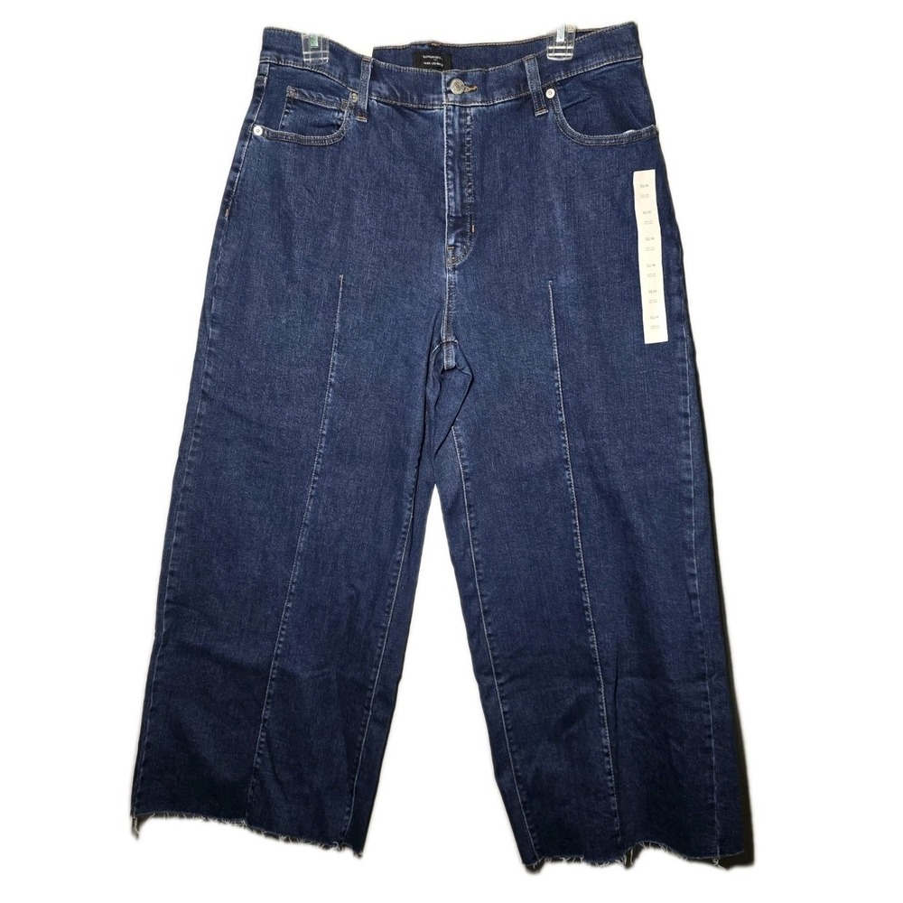 Banana Republic Cropped Jeans Womens 32/14 Blue Denim High Rise Wide Leg Raw Hem